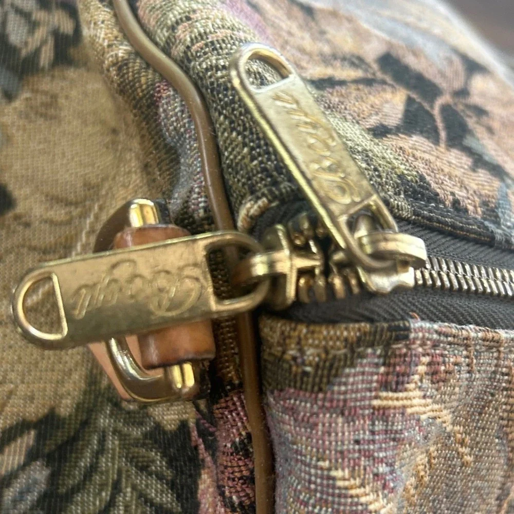 Vintage Boyt USA Duffel Bag Unisex Large Multicolor Tapestry Floral Leather